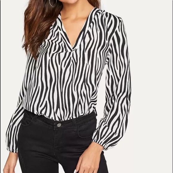 Zebra Print Long Sleeve Blouse - Picture 3 of 5